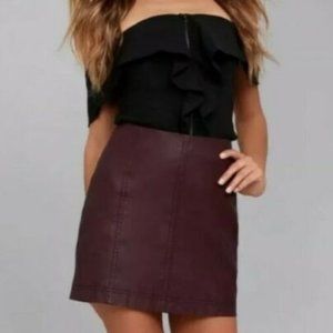 SOLD Free People Mini Skirt Berry purple Modern Femme Vegan Faux Leather sz 10
